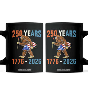 250th Anniversary USA Bigfoot Coffee Mug Funny Sasquatch American Flag Fireworks Fourth of July TS14 Black Print Your Wear