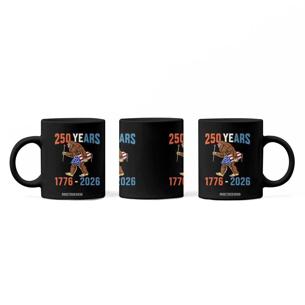 250th Anniversary USA Bigfoot Coffee Mug Funny Sasquatch American Flag Fireworks Fourth of July TS14 Print Your Wear