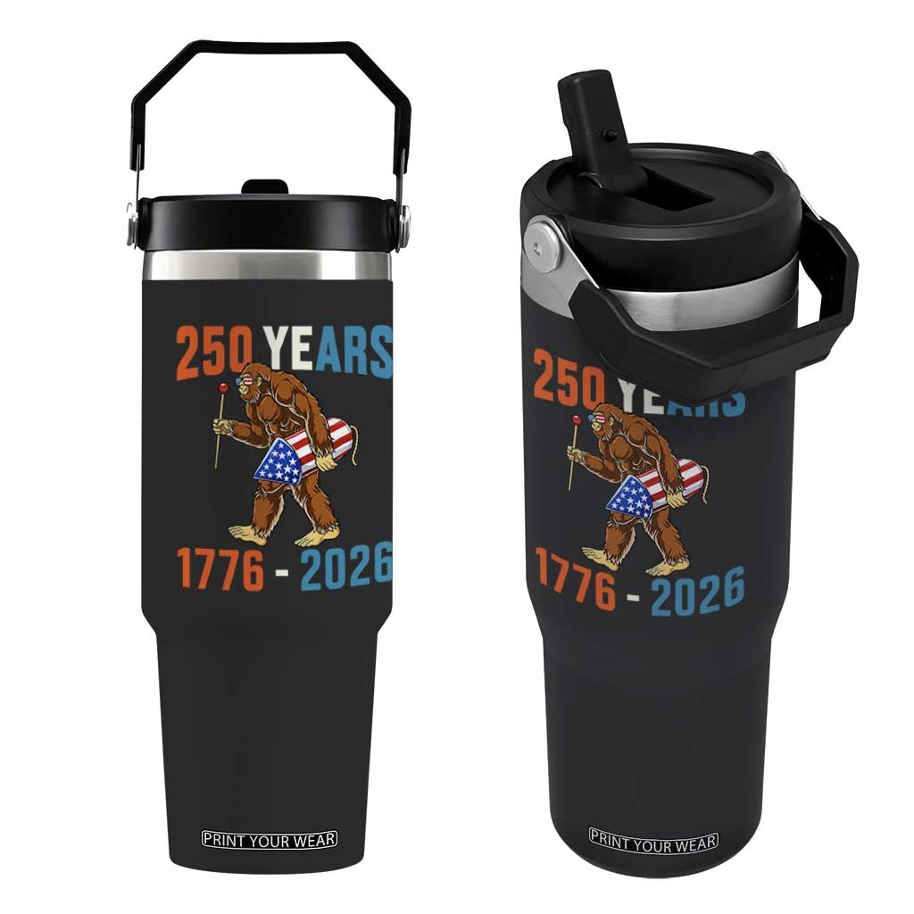 250th Anniversary USA Bigfoot Flip Straw Tumbler Funny Sasquatch American Flag Fireworks Fourth of July TS14 One Size: 30 oz Black Print Your Wear