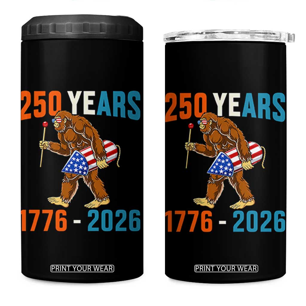 250th Anniversary USA Bigfoot 4 in 1 Can Cooler Tumbler Funny Sasquatch American Flag Fireworks Fourth of July TS14 One Size: 16 oz Black Print Your Wear