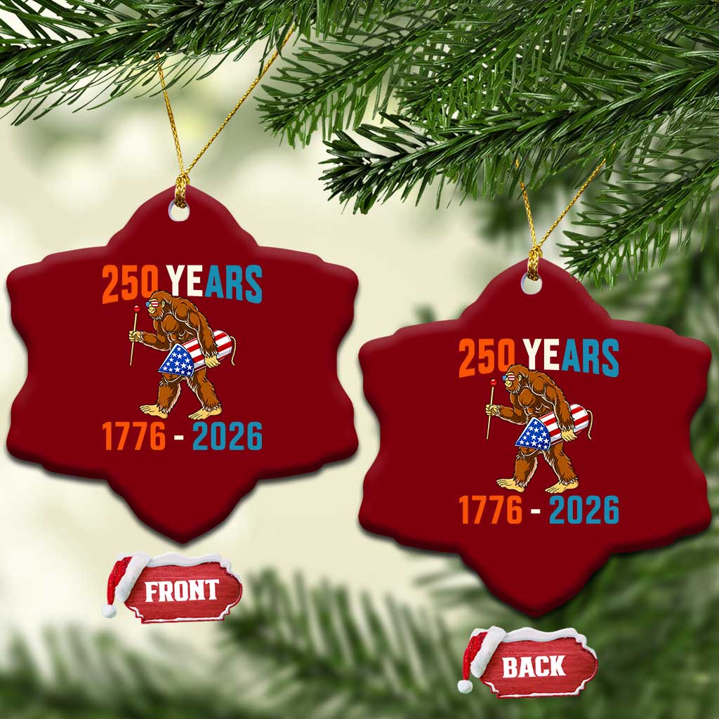 250th Anniversary USA Bigfoot Ceramic Ornament Funny Sasquatch American Flag Fireworks Fourth of July TS14 Print Your Wear