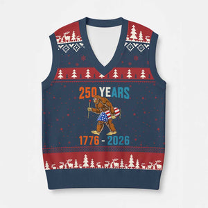 250th Anniversary USA Bigfoot V-Neck Knit Sweater Vest Funny Sasquatch American Flag Fireworks Fourth of July TS14 Navy Red Print Your Wear