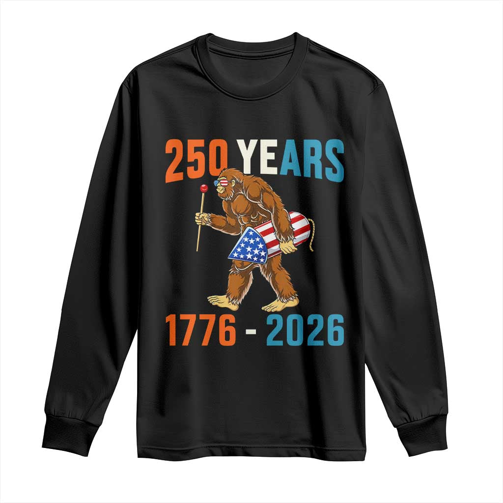 Bigfoot America 250 Long Sleeve Shirt Funny Sasquatch American Flag Fireworks Fourth of July TS14 Black Print Your Wear