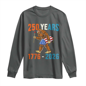 250th Anniversary USA Bigfoot Long Sleeve Shirt Funny Sasquatch American Flag Fireworks Fourth of July TS14 Dark Heather Print Your Wear