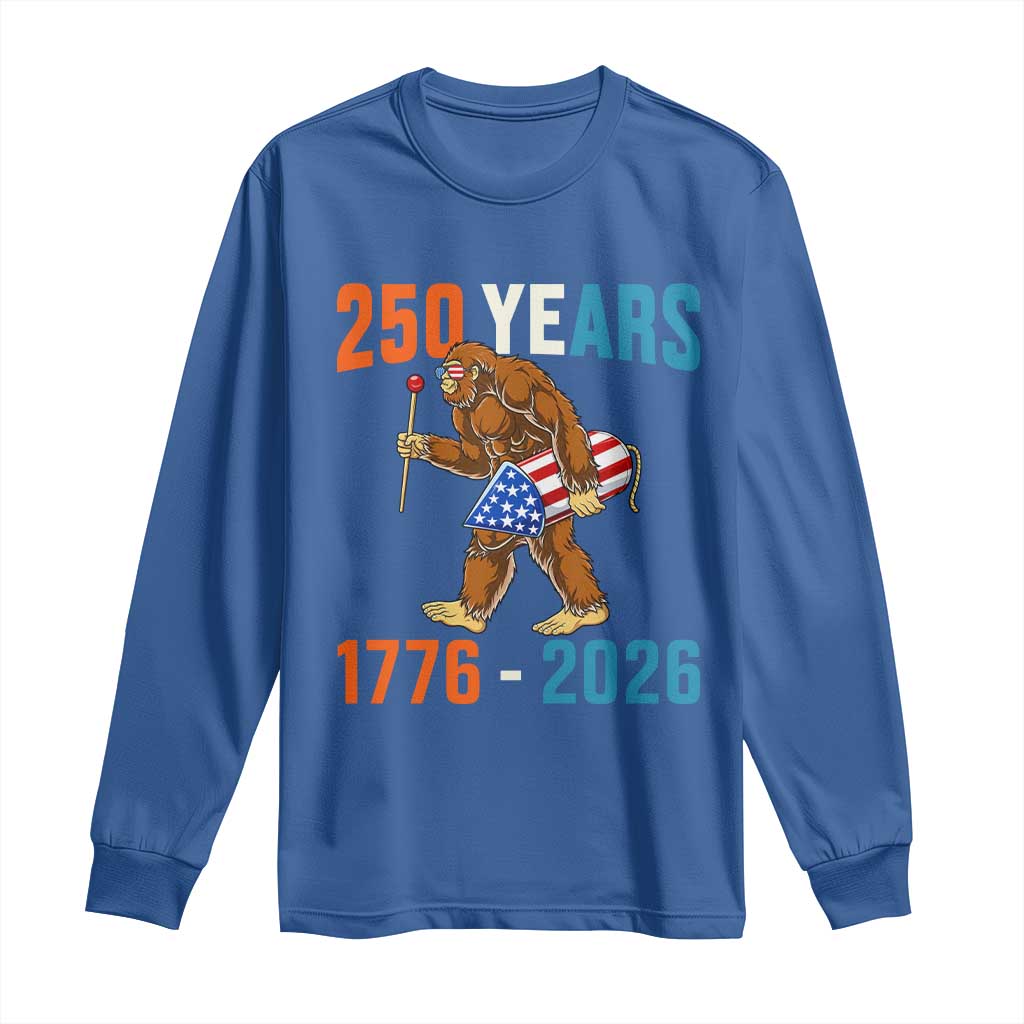 250th Anniversary USA Bigfoot Long Sleeve Shirt Funny Sasquatch American Flag Fireworks Fourth of July TS14 Royal Blue Print Your Wear