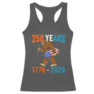 250th Anniversary USA Bigfoot Racerback Tank Top Funny Sasquatch American Flag Fireworks Fourth of July TS14 Dark Heather Print Your Wear