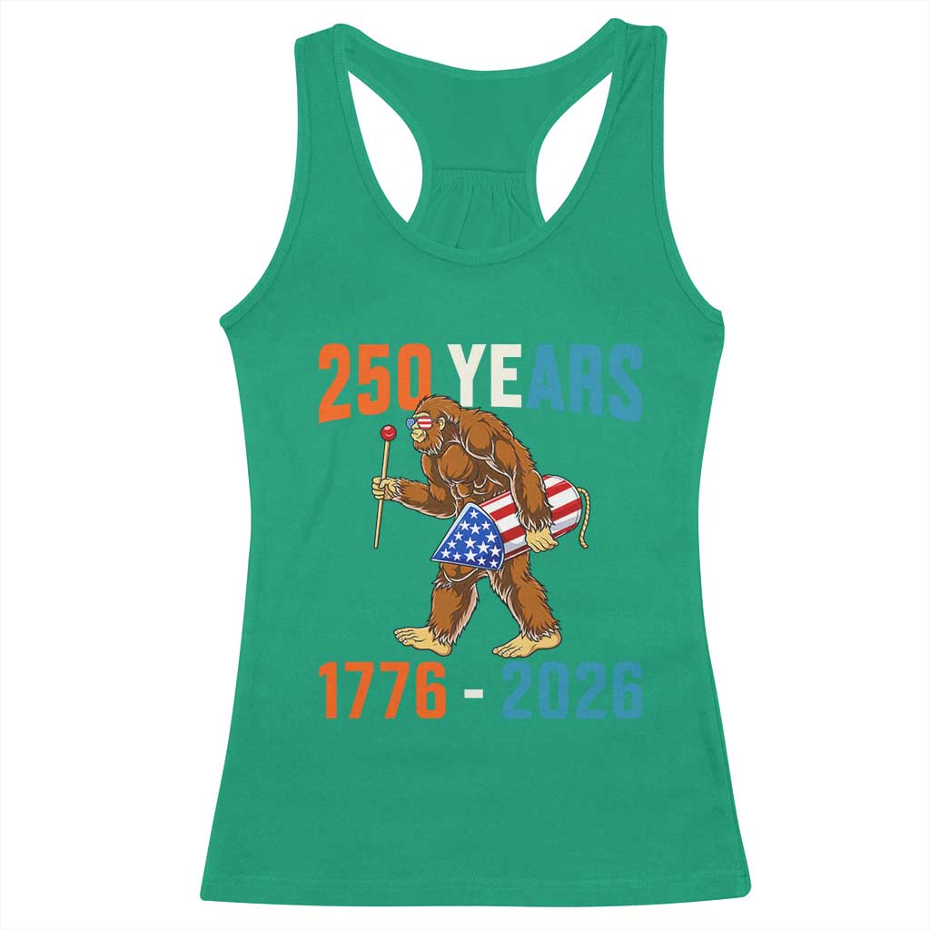 250th Anniversary USA Bigfoot Racerback Tank Top Funny Sasquatch American Flag Fireworks Fourth of July TS14 Irish Green Print Your Wear