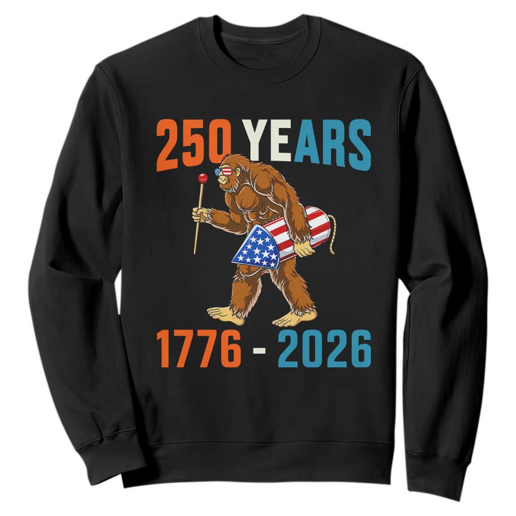 Bigfoot America 250 Sweatshirt Funny Sasquatch American Flag Fireworks Fourth of July TS14 Black Print Your Wear