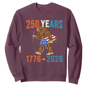 250th Anniversary USA Bigfoot Sweatshirt Funny Sasquatch American Flag Fireworks Fourth of July TS14 Maroon Print Your Wear