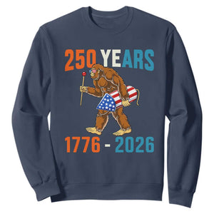 250th Anniversary USA Bigfoot Sweatshirt Funny Sasquatch American Flag Fireworks Fourth of July TS14 Navy Print Your Wear