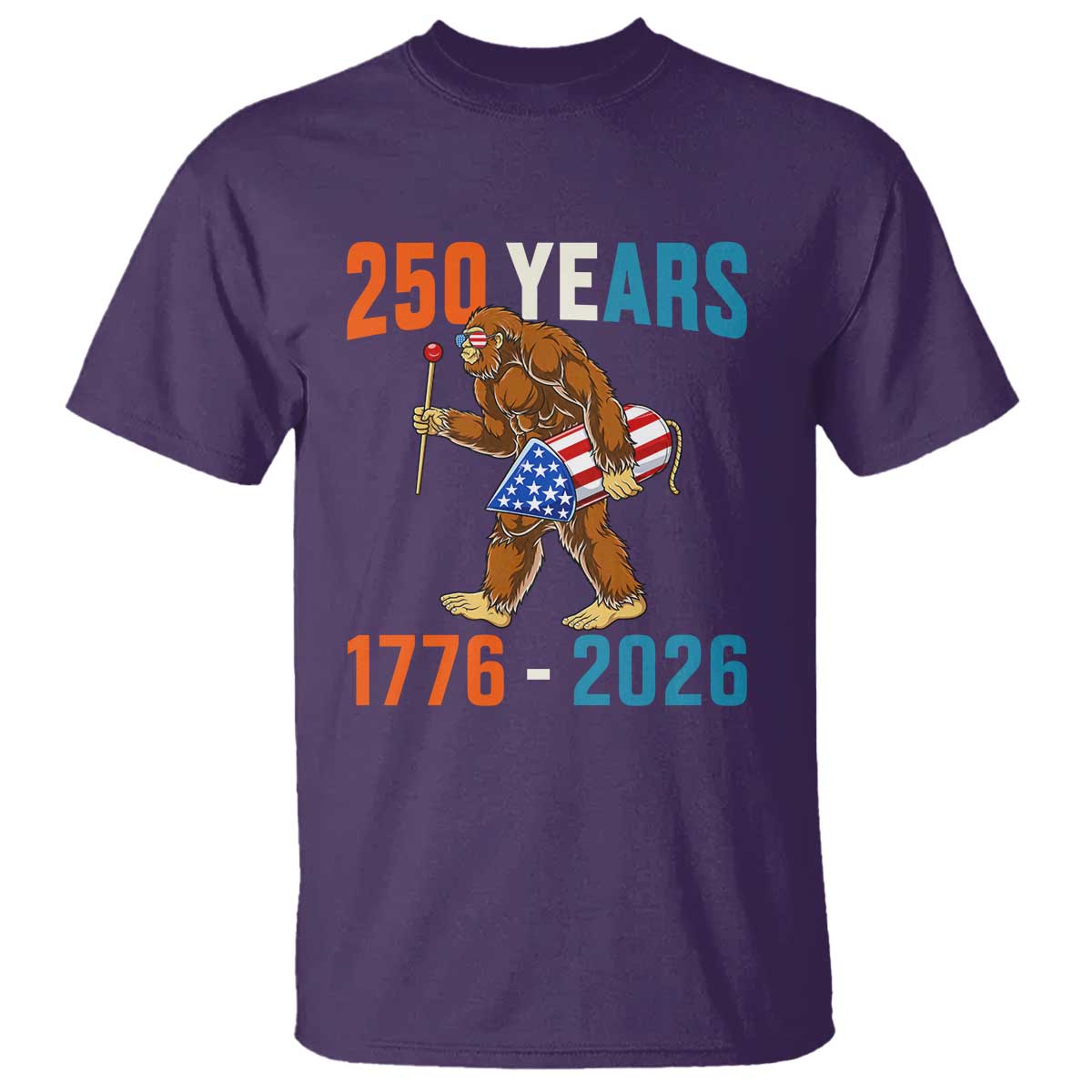 Bigfoot America 250 T Shirt Funny Sasquatch American Flag Fireworks Fourth of July TS14 Purple Print Your Wear
