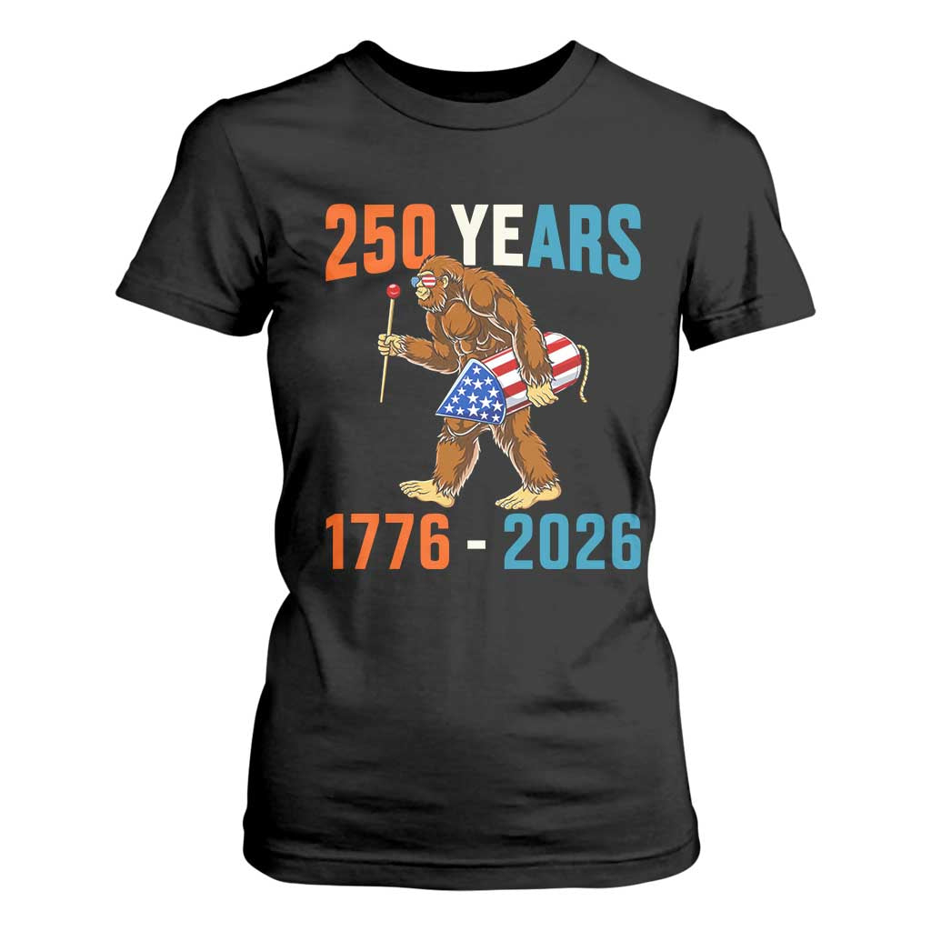 Bigfoot America 250 T Shirt For Women Funny Sasquatch American Flag Fireworks Fourth of July TS14 Black Print Your Wear