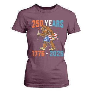 250th Anniversary USA Bigfoot T Shirt For Women Funny Sasquatch American Flag Fireworks Fourth of July TS14 Maroon Print Your Wear