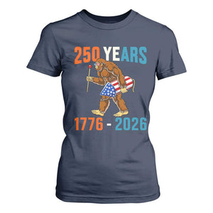 250th Anniversary USA Bigfoot T Shirt For Women Funny Sasquatch American Flag Fireworks Fourth of July TS14 Navy Print Your Wear