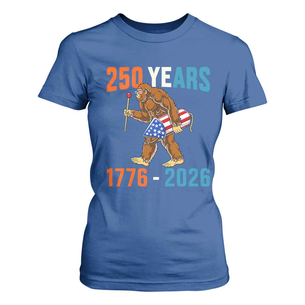 250th Anniversary USA Bigfoot T Shirt For Women Funny Sasquatch American Flag Fireworks Fourth of July TS14 Royal Blue Print Your Wear