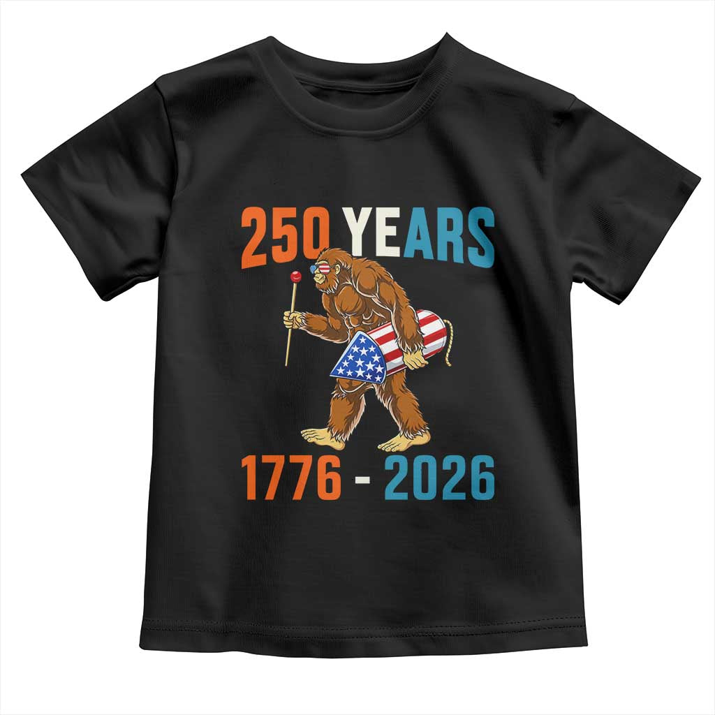 Bigfoot America 250 Toddler T Shirt Funny Sasquatch American Flag Fireworks Fourth of July TS14 Black Print Your Wear