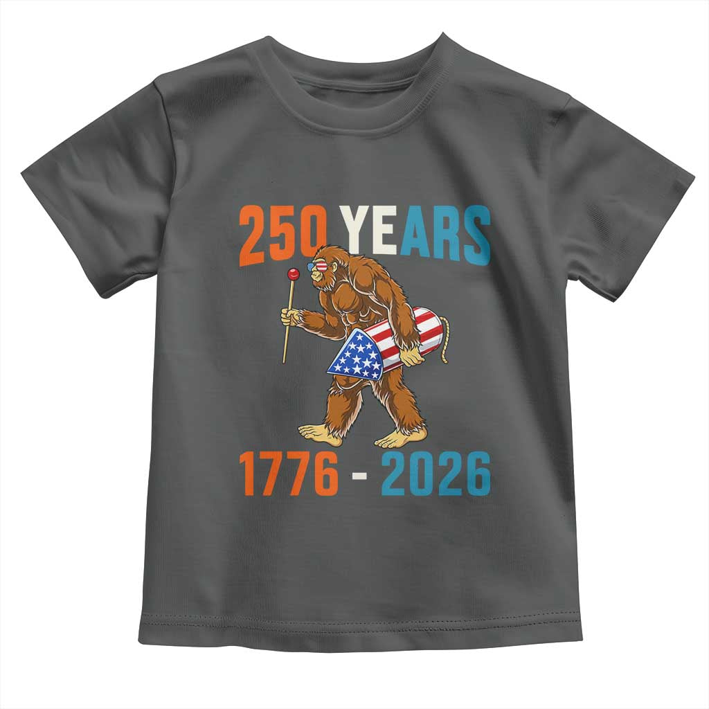 250th Anniversary USA Bigfoot Toddler T Shirt Funny Sasquatch American Flag Fireworks Fourth of July TS14 Dark Heather Print Your Wear