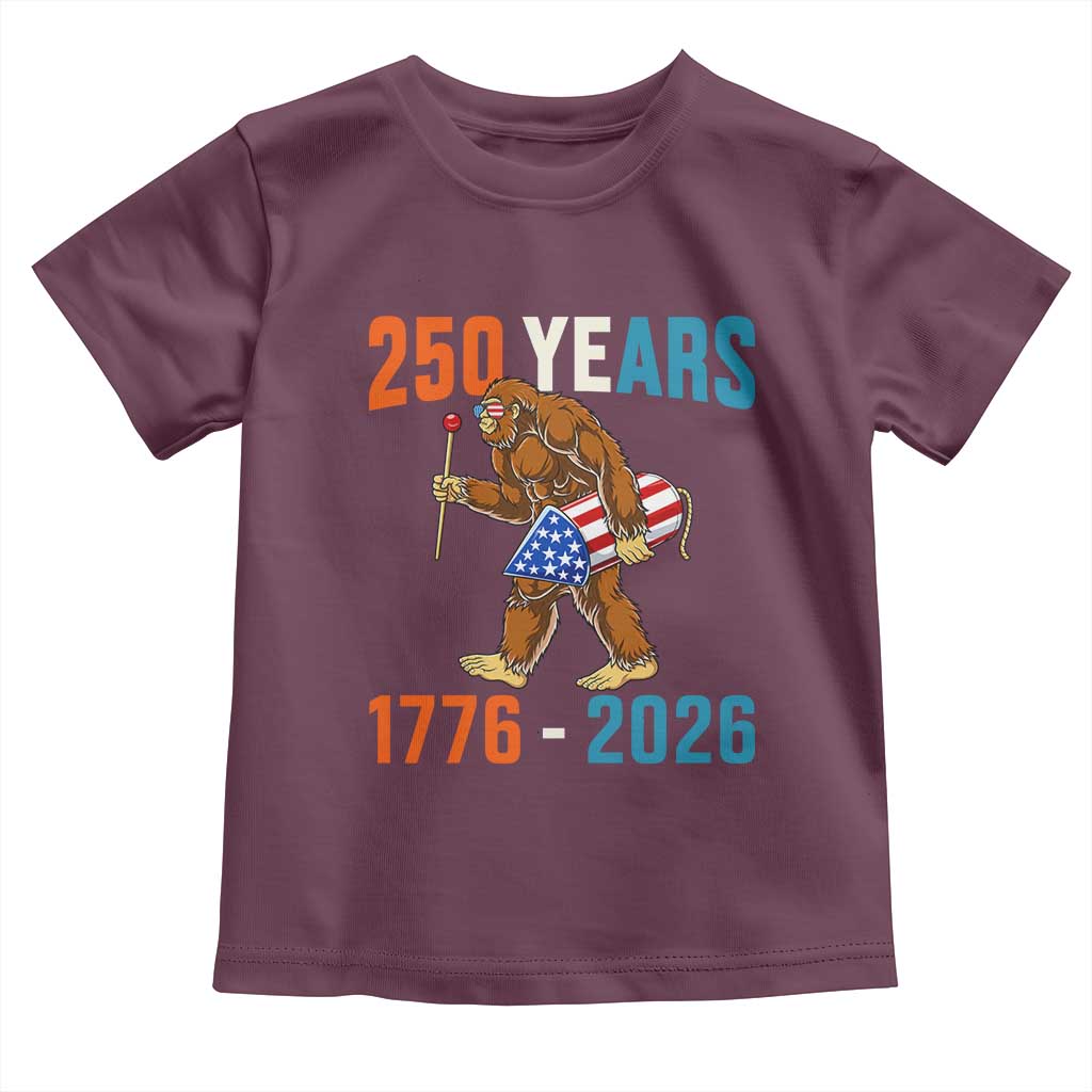 250th Anniversary USA Bigfoot Toddler T Shirt Funny Sasquatch American Flag Fireworks Fourth of July TS14 Maroon Print Your Wear