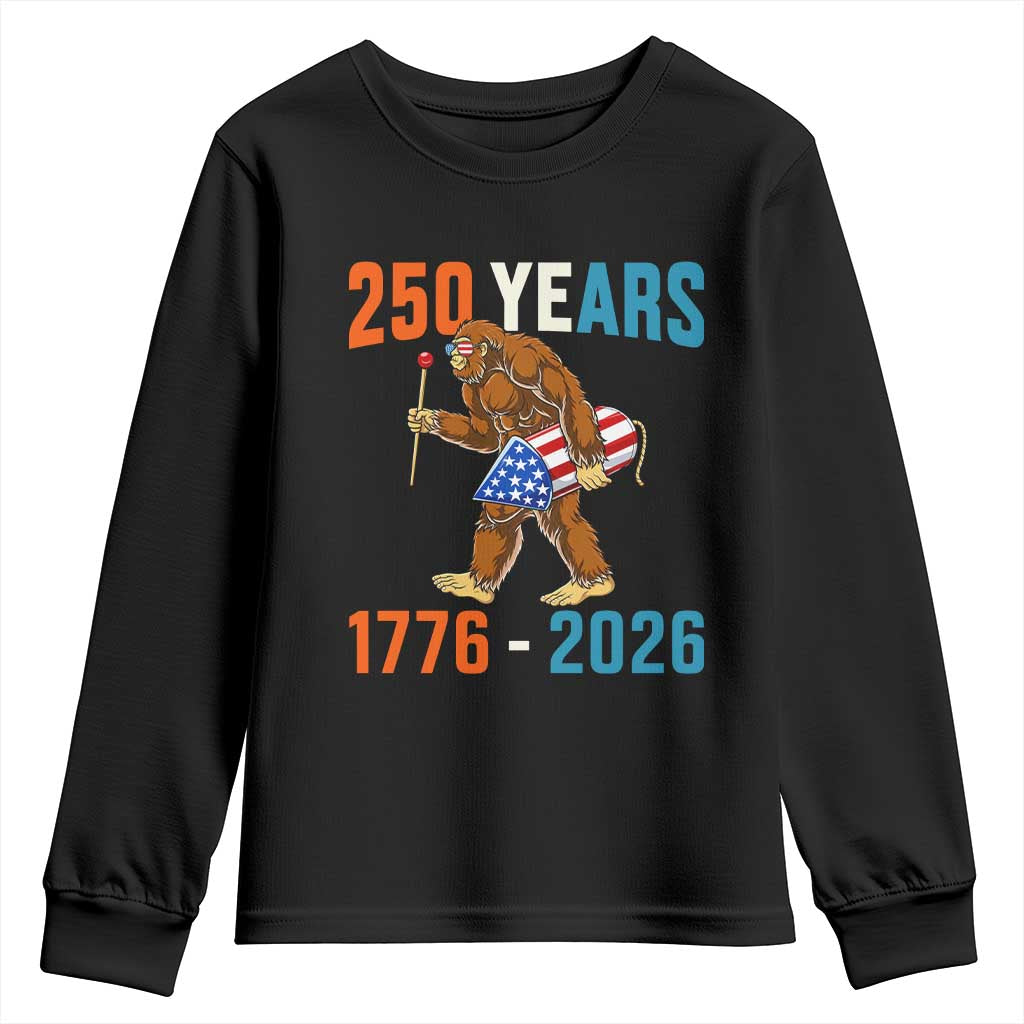Bigfoot America 250 Youth Sweatshirt Funny Sasquatch American Flag Fireworks Fourth of July TS14 Black Print Your Wear