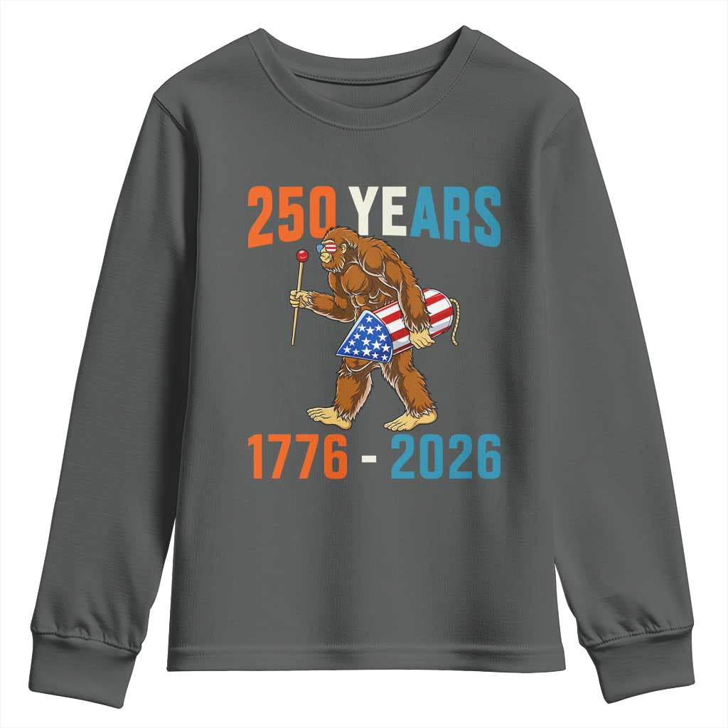 Bigfoot America 250 Youth Sweatshirt Funny Sasquatch American Flag Fireworks Fourth of July TS14 Dark Heather Print Your Wear