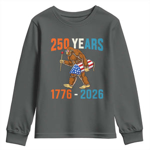Bigfoot America 250 Youth Sweatshirt Funny Sasquatch American Flag Fireworks Fourth of July TS14 Dark Heather Print Your Wear