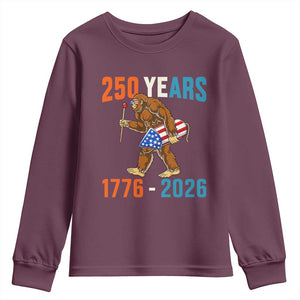 Bigfoot America 250 Youth Sweatshirt Funny Sasquatch American Flag Fireworks Fourth of July TS14 Maroon Print Your Wear