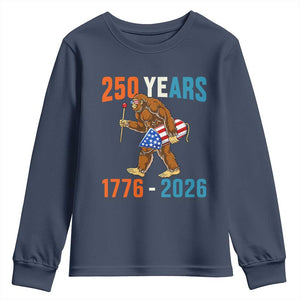 Bigfoot America 250 Youth Sweatshirt Funny Sasquatch American Flag Fireworks Fourth of July TS14 Navy Print Your Wear