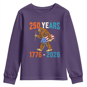 Bigfoot America 250 Youth Sweatshirt Funny Sasquatch American Flag Fireworks Fourth of July TS14 Purple Print Your Wear