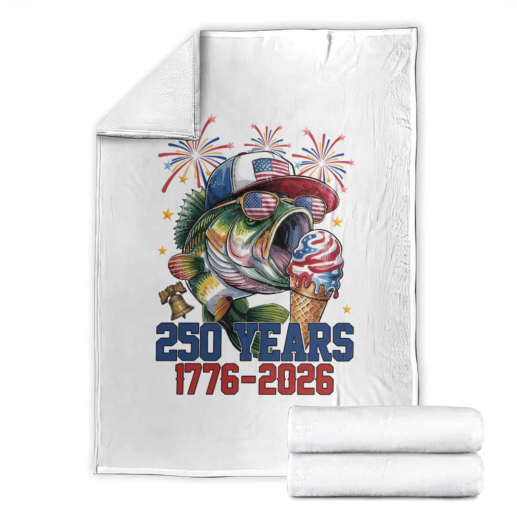 America 250th Fishing Throw Blanket Patriotic Bass Fish American Flag TS14 White Print Your Wear