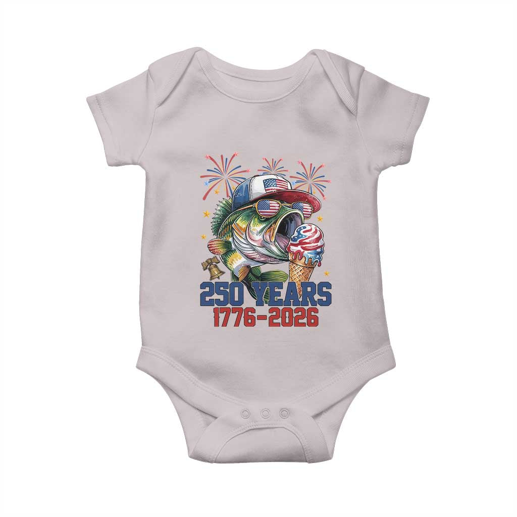 America 250th Fishing Baby Onesie Patriotic Bass Fish American Flag TS14 Ice Gray Print Your Wear