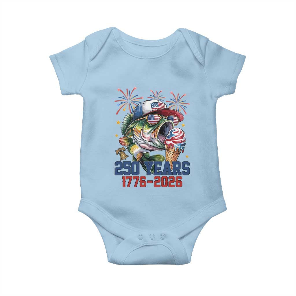 America 250th Fishing Baby Onesie Patriotic Bass Fish American Flag TS14 Light Blue Print Your Wear