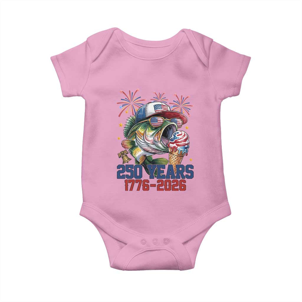 America 250th Fishing Baby Onesie Patriotic Bass Fish American Flag TS14 Light Pink Print Your Wear