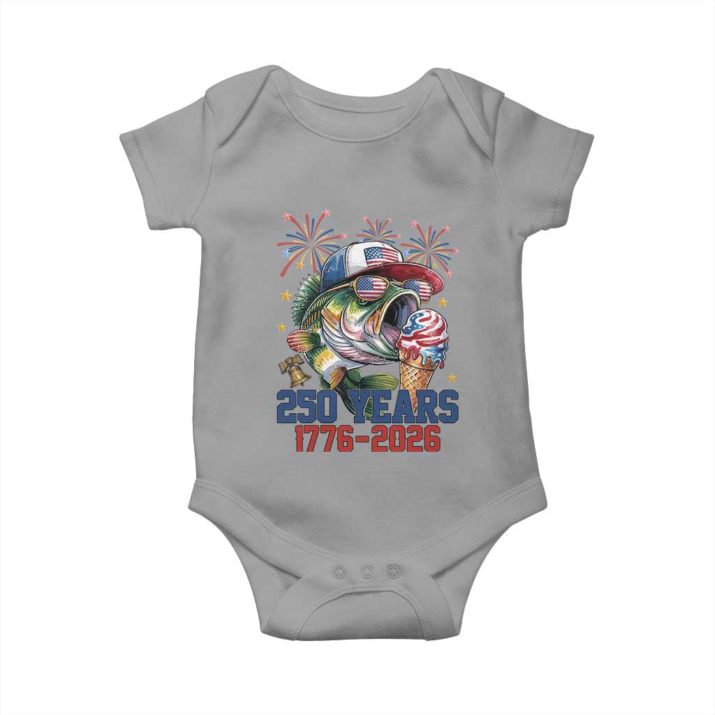 America 250th Fishing Baby Onesie Patriotic Bass Fish American Flag TS14 Sport Gray Print Your Wear