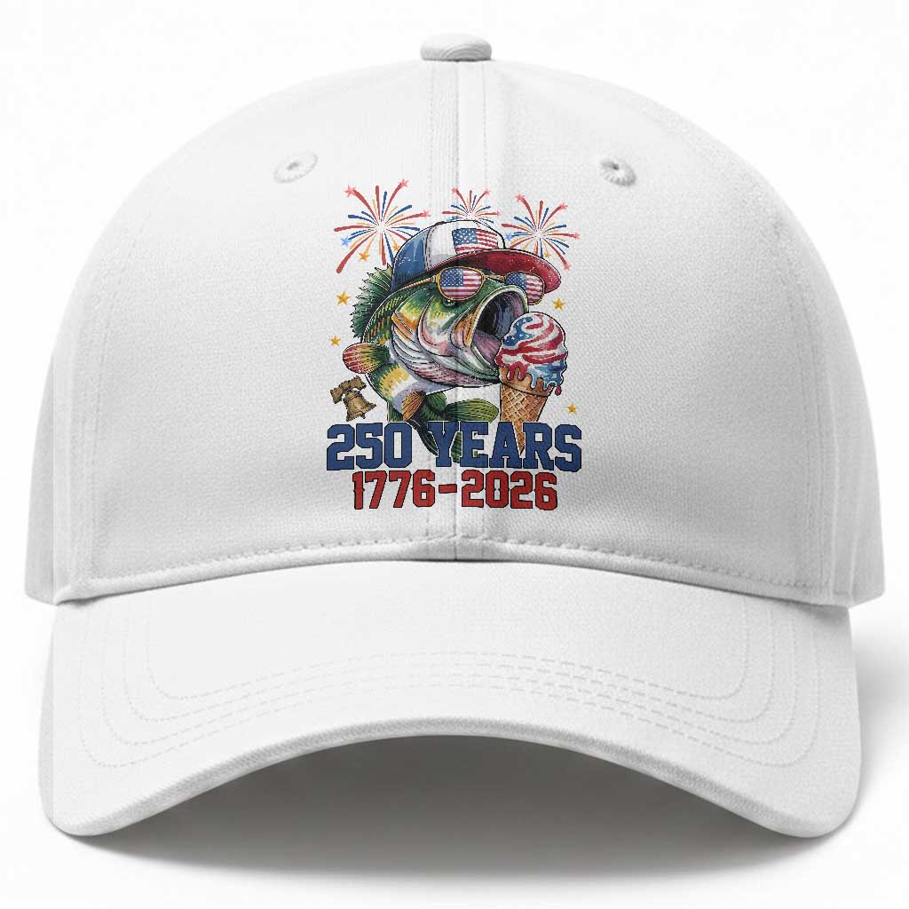 America 250th Fishing Baseball Cap Patriotic Bass Fish American Flag TS14 Print Your Wear