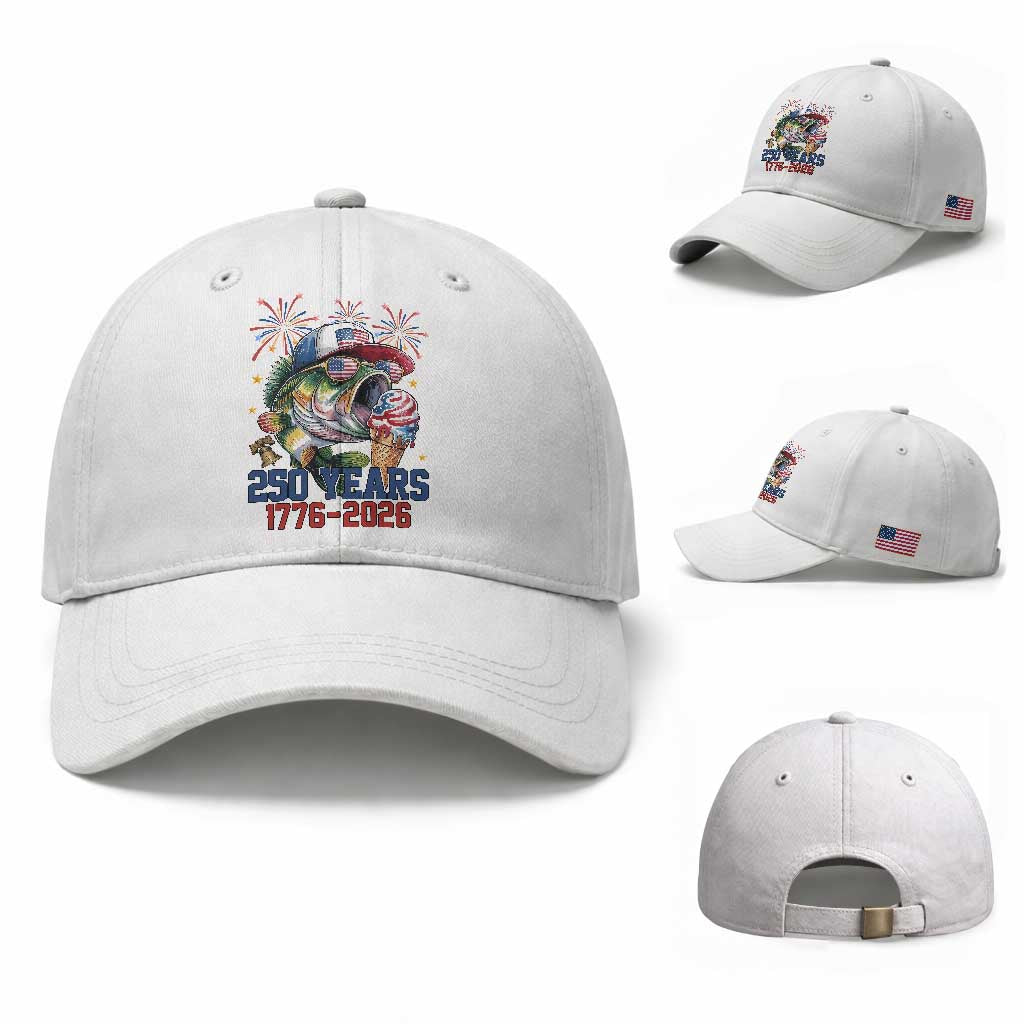 America 250th Fishing Baseball Cap Patriotic Bass Fish American Flag TS14 Baseball Cap Universal Fit White Print Your Wear