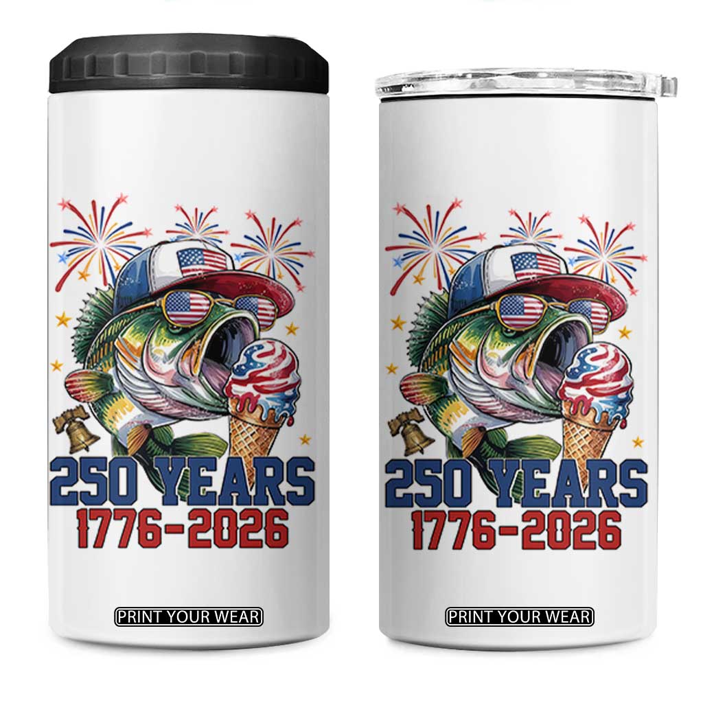 America 250th Fishing 4 in 1 Can Cooler Tumbler Patriotic Bass Fish American Flag TS14 One Size: 16 oz White Print Your Wear