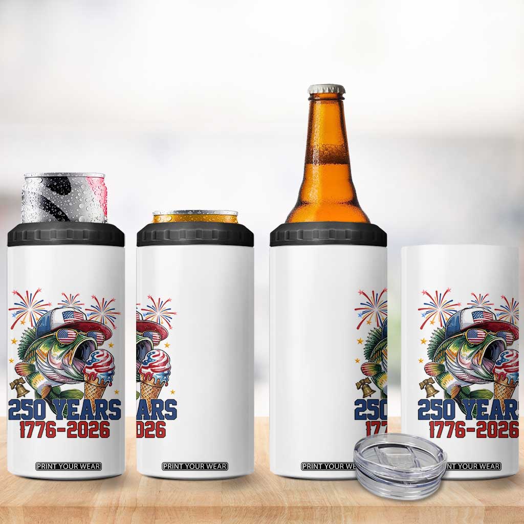 America 250th Fishing 4 in 1 Can Cooler Tumbler Patriotic Bass Fish American Flag TS14 Print Your Wear