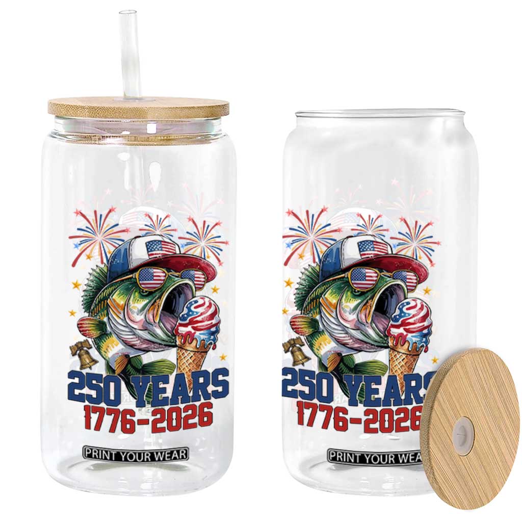 America 250th Fishing Glass Can Patriotic Bass Fish American Flag TS14 Print Your Wear