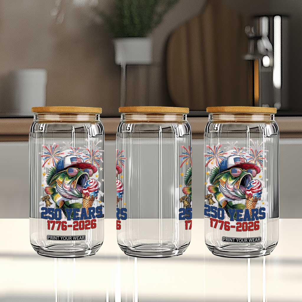 America 250th Fishing Glass Can Patriotic Bass Fish American Flag TS14 Print Your Wear
