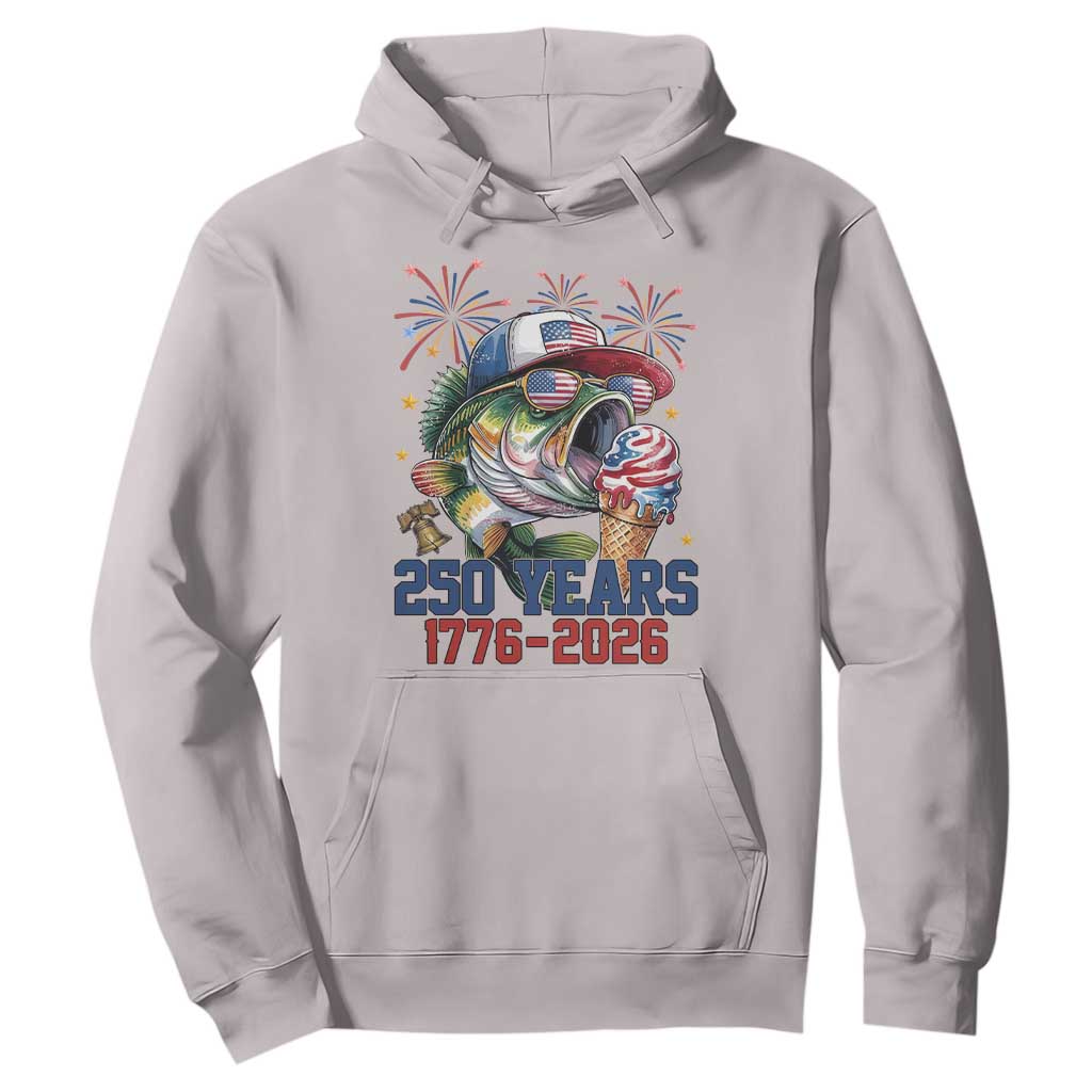 America 250th Fishing Hoodie Patriotic Bass Fish American Flag TS14 Ice Gray Print Your Wear