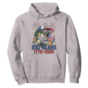 America 250th Fishing Hoodie Patriotic Bass Fish American Flag TS14 Ice Gray Print Your Wear