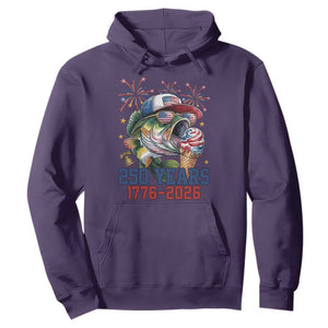 America 250th Fishing Hoodie Patriotic Bass Fish American Flag TS14 Purple Print Your Wear
