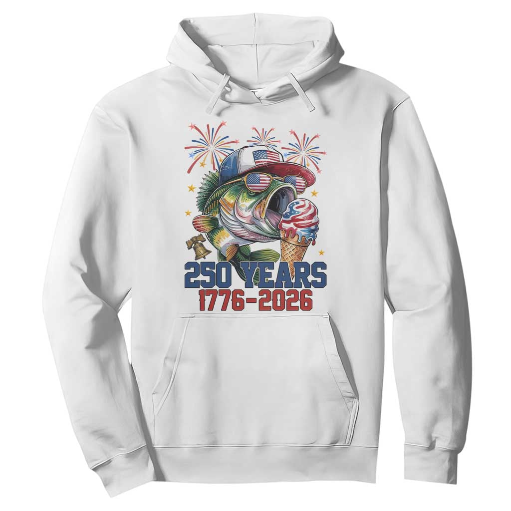 America 250th Fishing Hoodie Patriotic Bass Fish American Flag TS14 White Print Your Wear