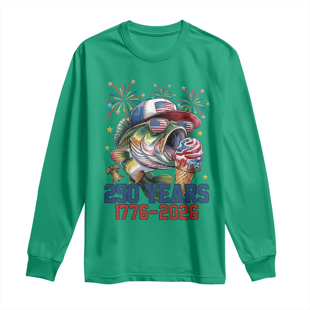 America 250th Fishing Long Sleeve Shirt Patriotic Bass Fish American Flag TS14 Irish Green Print Your Wear