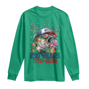 America 250th Fishing Long Sleeve Shirt Patriotic Bass Fish American Flag TS14 Irish Green Print Your Wear