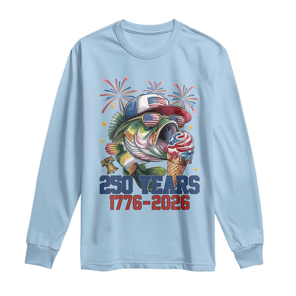 America 250th Fishing Long Sleeve Shirt Patriotic Bass Fish American Flag TS14 Light Blue Print Your Wear