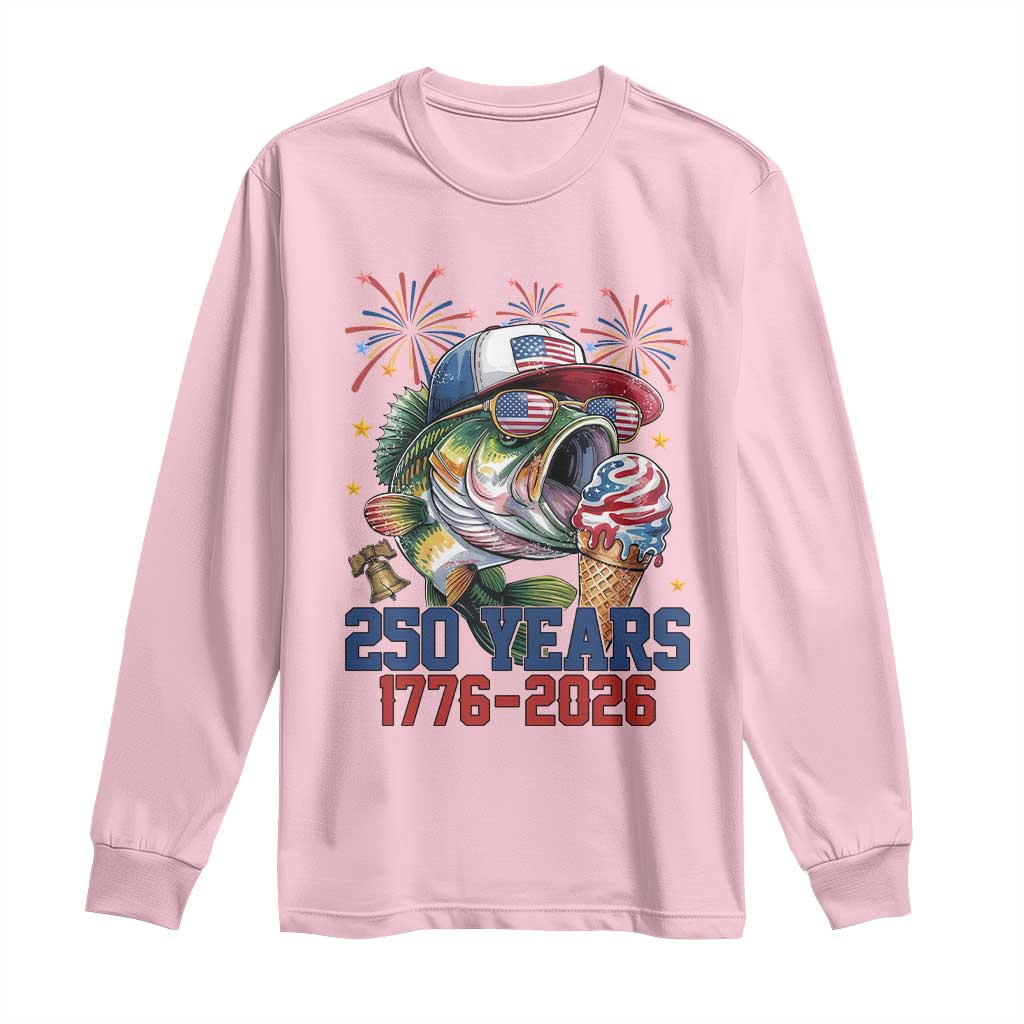 America 250th Fishing Long Sleeve Shirt Patriotic Bass Fish American Flag TS14 Light Pink Print Your Wear