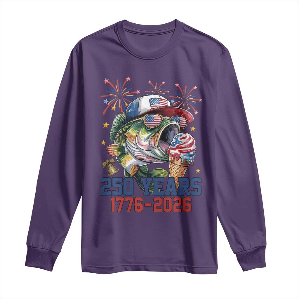 America 250th Fishing Long Sleeve Shirt Patriotic Bass Fish American Flag TS14 Purple Print Your Wear