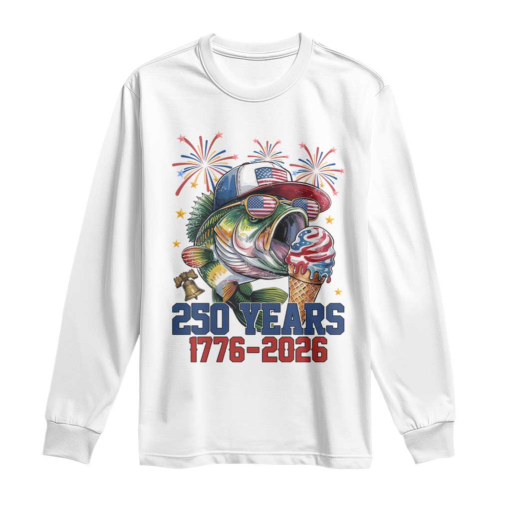 America 250th Fishing Long Sleeve Shirt Patriotic Bass Fish American Flag TS14 White Print Your Wear