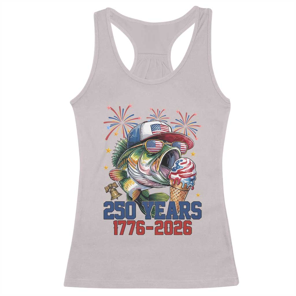 America 250th Fishing Racerback Tank Top Patriotic Bass Fish American Flag TS14 Ice Gray Print Your Wear